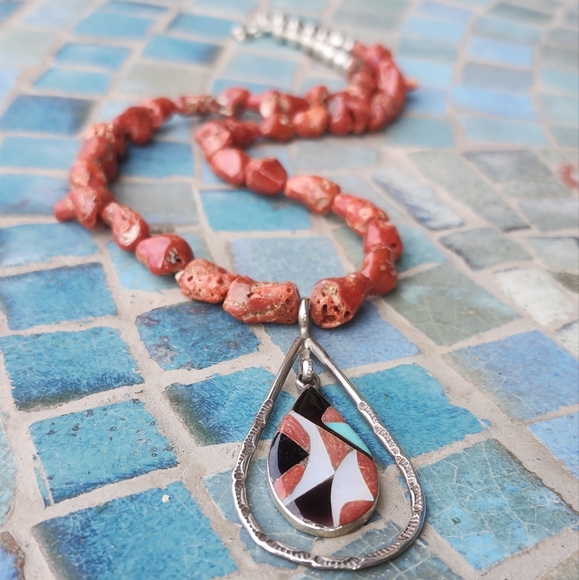 Sterling Silver Vintage Red Mediterranean Coral Necklace